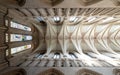 Decorated ceiling of the nave at Wells Cathedral, Somerset, UK. Cathedral is built in medieval Gothic style.