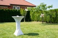 Outdoor catering food at the wedding. Fine Banquet Table in the back yard.