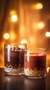 Decorated chocolate mousses with a cozy blurred background Royalty Free Stock Photo