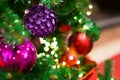 Decorated Christmas Tree,Pine, New year, christmas lights closeup