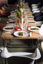 Decorated Christmas holiday table ready for dinner Royalty Free Stock Photo