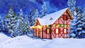 Decorated Christmas house at night in watercolor