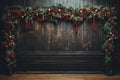 Decorated christmas mantle with candles and greenery