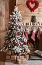 Decorated Christmas room with beautiful fir tree Royalty Free Stock Photo