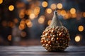 Decorated Christmas small tree on wooden , blurred background