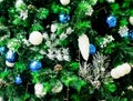 Decorated Christmas tree background, Beautiful Christmas fur-tree decorated with New Year`s toys, Christmas balls decorations on Royalty Free Stock Photo