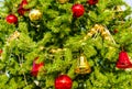 Decorated Christmas tree background, Beautiful Christmas fur-tree decorated with New Year`s toys, Christmas balls decorations on Royalty Free Stock Photo