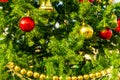 Decorated Christmas tree background, Beautiful Christmas fur-tree decorated with New Year`s toys, Christmas balls decorations on Royalty Free Stock Photo