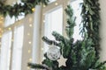 Decorated Christmas tree background, minimalism Scandinavian interior Royalty Free Stock Photo