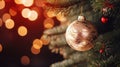 Decorated Christmas tree on blurred background with bokeh effect