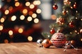 Decorated Christmas tree on blurred, sparkling and bokeh light background