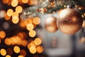 Decorated Christmas tree on blurred, sparkling and bokeh light background