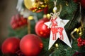 Decorated Christmas tree on blurred, sparkling and fairy background