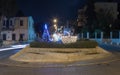 Decorated Christmas tree and Chanukah Menorah set on the UNESCO square for tolerance and peace in front of Bahai garden in Haifa i