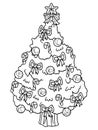 Decorated Christmas tree. Children coloring book raster Royalty Free Stock Photo