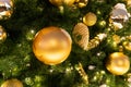 Decorated Christmas tree close up details. Christmas tree lights and toys Royalty Free Stock Photo