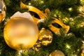 Decorated Christmas tree close up details. Christmas tree lights and toys Royalty Free Stock Photo