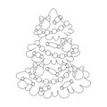 Decorated christmas tree. Coloring book page for kids. Cartoon style character. Vector illustration isolated on white background Royalty Free Stock Photo