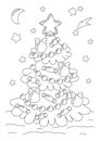 Decorated christmas tree. Coloring book page for kids. Cartoon style character. Vector illustration isolated on white background Royalty Free Stock Photo