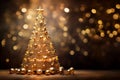 Decorated Christmas tree, concept with blurred sparkling background. Golden glitter Christmas