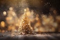 Decorated Christmas tree, concept with blurred sparkling background. Golden glitter Christmas