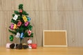 decorated christmas tree & cork board. xmas new year holiday festival.