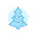 Decorated Christmas Tree Flat Vector Icon, Symbol, Pictogram, Sign. Light Blue Monochrome Design. Editable Stroke Royalty Free Stock Photo