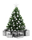 Decorated christmas tree with gift boxes isolated on white