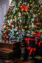 Decorated christmas tree, gifts under it Royalty Free Stock Photo