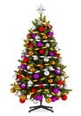 Decorated christmas tree isolated on white Royalty Free Stock Photo