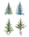 Decorated christmas tree New year Watercolor illustration Water color drawing Royalty Free Stock Photo