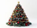 Decorated Christmas Tree with Red and Gold Ornaments on White Background Royalty Free Stock Photo