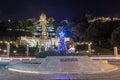 Decorated Christmas tree set on the UNESCO square for tolerance and peace in front of Bahai garden in Haifa in Israel