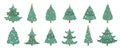 Decorated christmas tree set, xmas angels and balls. Fir pine with garland, decoration new year winter symbols. Isolated Royalty Free Stock Photo