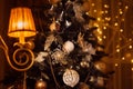 Decorated Christmas tree shined with classic sconce Royalty Free Stock Photo