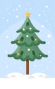 Decorated Christmas tree in snow. Christmas pine in winter with falling snowflakes on a blue background. Vector illustration Royalty Free Stock Photo