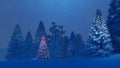 Decorated christmas tree among snowy fir forest at night Royalty Free Stock Photo