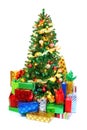 Decorated Christmas tree surrounded by colorful presents Royalty Free Stock Photo