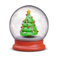 Decorated Christmas tree in transparent snow globe Royalty Free Stock Photo