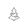 Decorated Christmas Tree Vector Line Icon, Symbol, Pictogram, Sign. Light Abstract Geometric Background. Editable Stroke Royalty Free Stock Photo