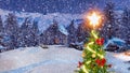 Decorated Christmas tree at winter night Close-up Royalty Free Stock Photo