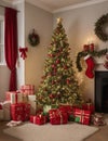 A decorated Christmas tree and wrapped gifts