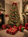 A decorated Christmas tree and wrapped gifts