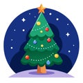 Decorated Christmass tree outdoor at night. illustration Royalty Free Stock Photo