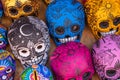 Decorated colorful skulls, ceramics death symbol at market, day of dead, Mexico Royalty Free Stock Photo