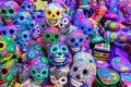 Decorated colorful skulls, ceramics death symbol at market, day of dead, Mexico Royalty Free Stock Photo