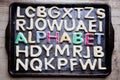 Decorated cookies ALPHABET on baking tray Royalty Free Stock Photo