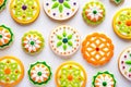 Decorated cookies, spring theme, white background, flatlay, food blog Royalty Free Stock Photo