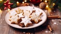 decorated Cooking Christmas gingerbread freshly baked cookies with icing. Generative AI