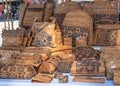 Decorated cork covered handbags, Vila Nova de Gaia, Portugal.